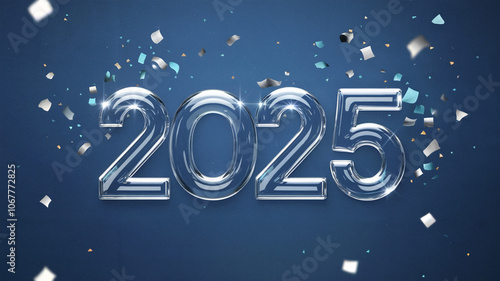 2025 displayed in shiny silver color on a vibrant blue background