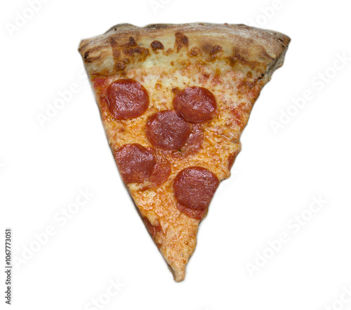 new york style pizza slice isolated on white background (pepperoni, plain slice) cut out (crust, sauce, cheese, photo, detail, close up)