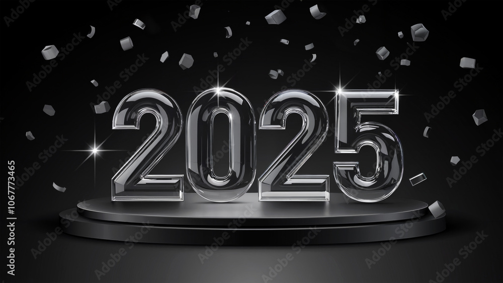 a premium black background with shinny glossy glass text 2025 a premium black background with shinny glossy glass text 2025