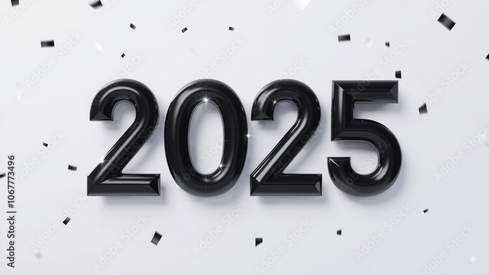 a premium white background with a shiny black metallic text 2025 a premium white background with a shiny black metallic text 2025