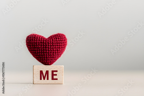 Red heart-shaped magnet resting on a wooden block, combining vibrant colour and natural texture for a charming, decorative touch in any space photo