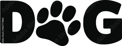 Simple Dog Text and Paw Print Vector Illustration for Pet Lovers
