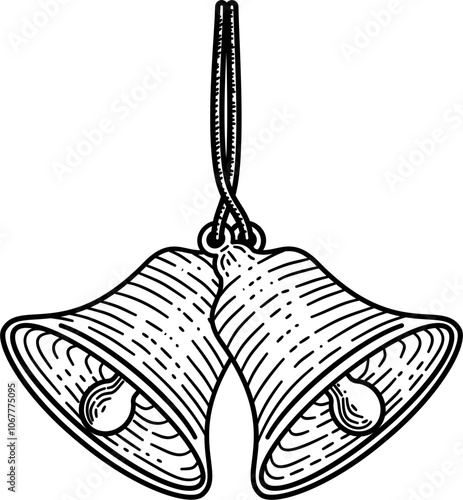 Vintage bells engraving style hand drawn vector illustration