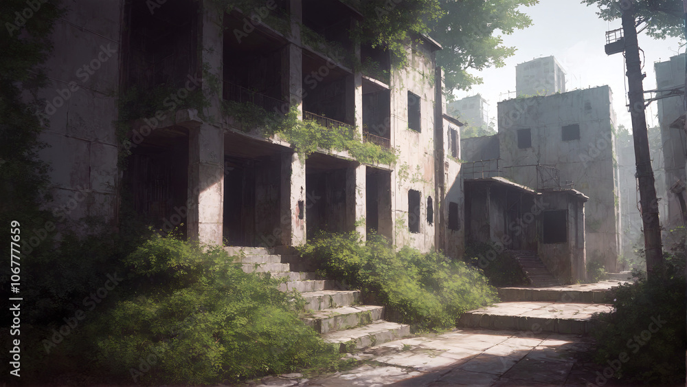 Abandoned Urban Buildings Overgrown with Vegetation Abandoned Urban Buildings Overgrown with Vegetation