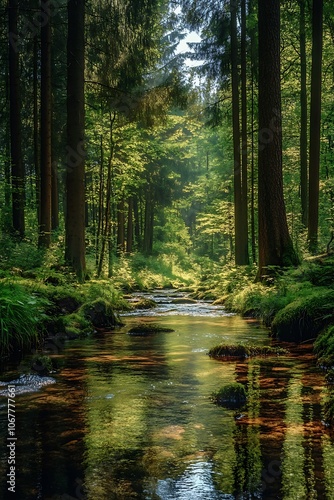 A tranquil forest scene with a cle