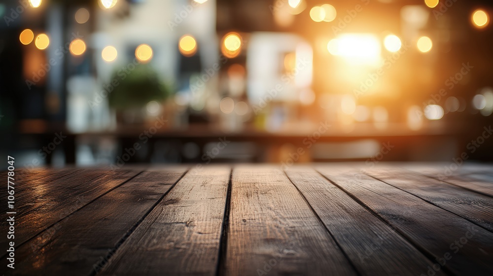 Empty wooden table space platform and blurred cafe or restaurant background for product display Empty wooden table space platform and blurred cafe or restaurant background for product display