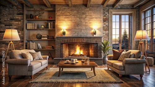 Wallpaper Mural Cozy living room with a roaring fireplace, cozy, home, comfort, warmth, interior, design, rustic, cozy atmosphere Torontodigital.ca