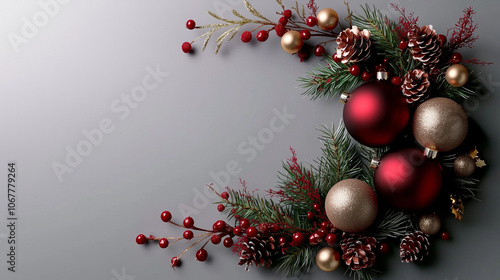 Festive Garland with Red Gold Ornaments and Pine Cones photo