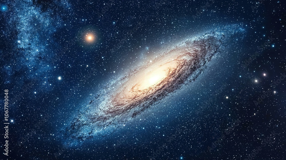 Obraz premium A stunning image of a spiral galaxy illuminated by stars, showcasing the beauty and vastness of the universe in deep space.