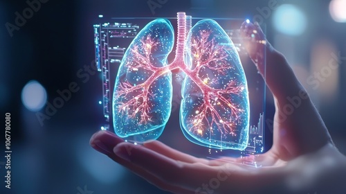 Transparent digital lungs, holographic medical screen