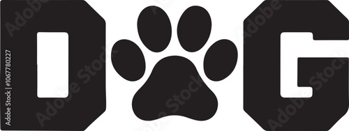 Clean Dog Text and Paw Print Vector Illustration Perfect for Pet Designs
