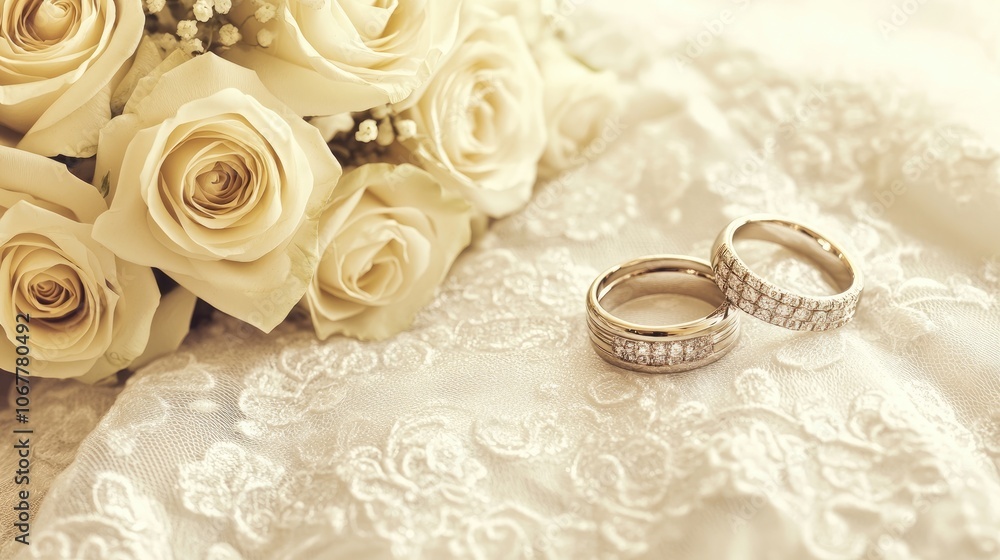 Elegant Wedding Rings with Rose Bouquet Arrangement Elegant Wedding Rings with Rose Bouquet Arrangement
