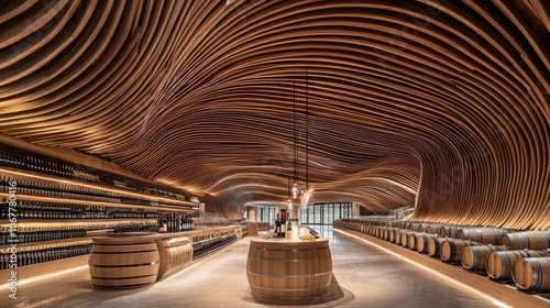 Modern Winery Interior with Unique Wood Design photo