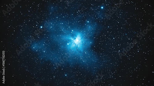 A stunning view of a blue nebula filled with stars, capturing the beauty and mystery of the cosmos.