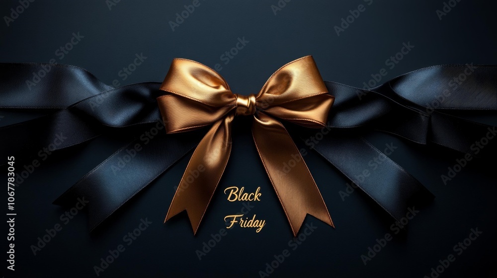 Black Friday Golden Ribbon on Dark Background. Generative AI Black Friday Golden Ribbon on Dark Background. Generative AI