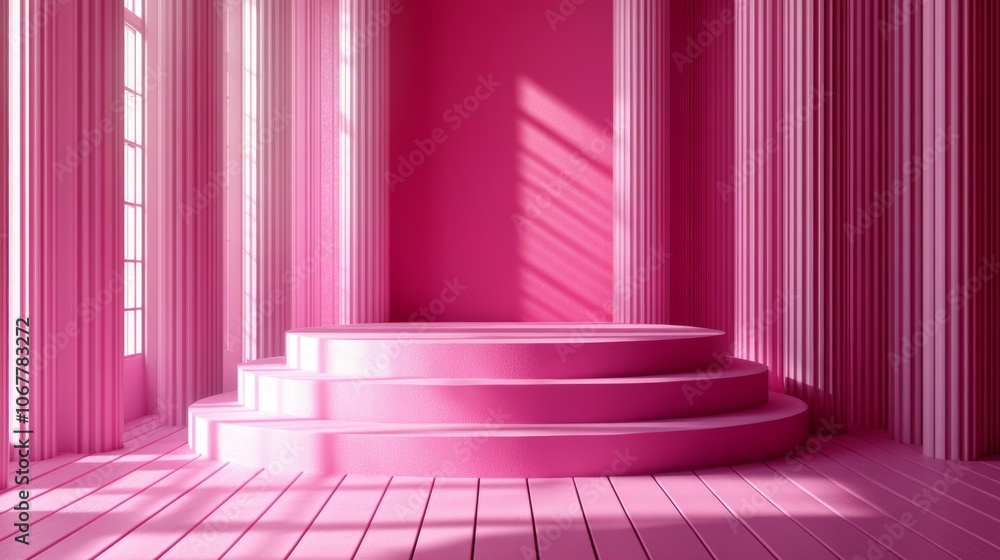 3D Minimal Pink Background with Podium for Product Presentation. Generative AI 3D Minimal Pink Background with Podium for Product Presentation. Generative AI