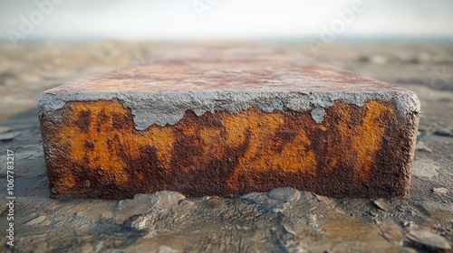 Close-up of a rusty metal bar on a beach.