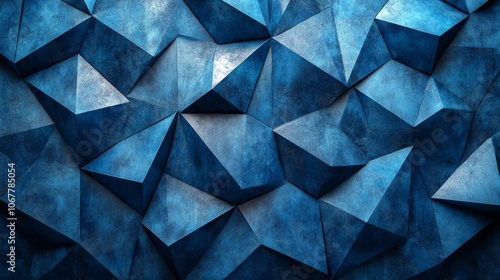 Wallpaper Mural Abstract Blue Geometric Background with 3D Textured Triangles. Generative AI Torontodigital.ca