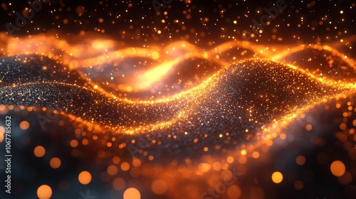 Golden Glitter Wave Background with Bokeh Lights. Generative AI