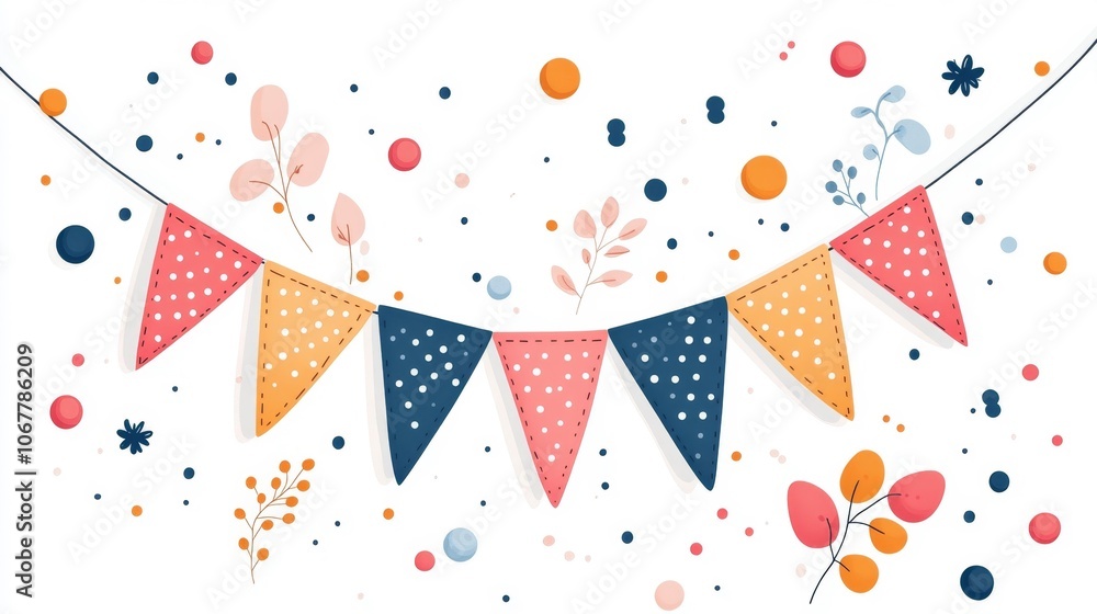 Cute Pastel Bunting Banner with Dots on a White Background. Generative AI Cute Pastel Bunting Banner with Dots on a White Background. Generative AI