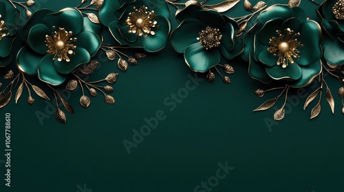 Stylish elegant flat lay dark green floral invitation card with copy space layout