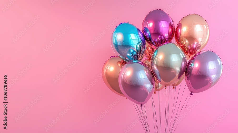 Metallic Balloons on Pink Background Metallic Balloons on Pink Background
