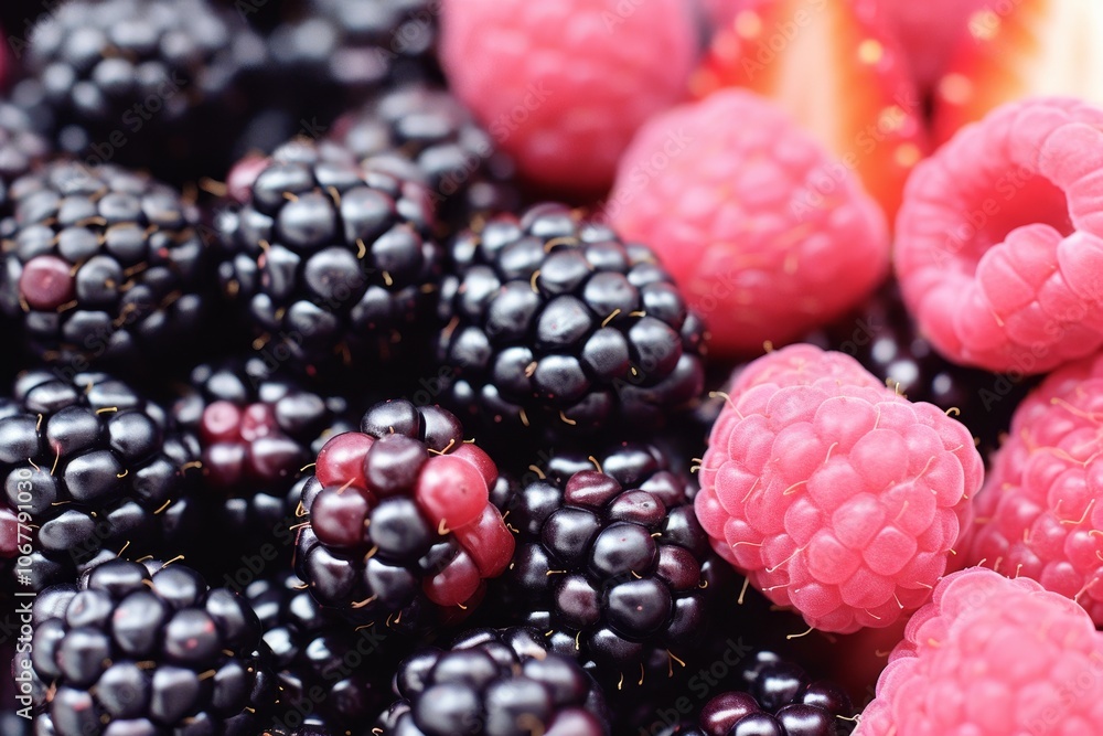 Fresh Blackberries and Raspberries, Close Up A Vibrant Background of Ripe, Delicious Summer Berries Fresh Blackberries and Raspberries, Close Up A Vibrant Background of Ripe, Delicious Summer Berries