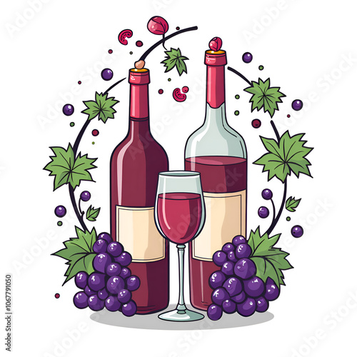 Experience the richness of nature through the art of wine and grapes, illustration of still life concept.