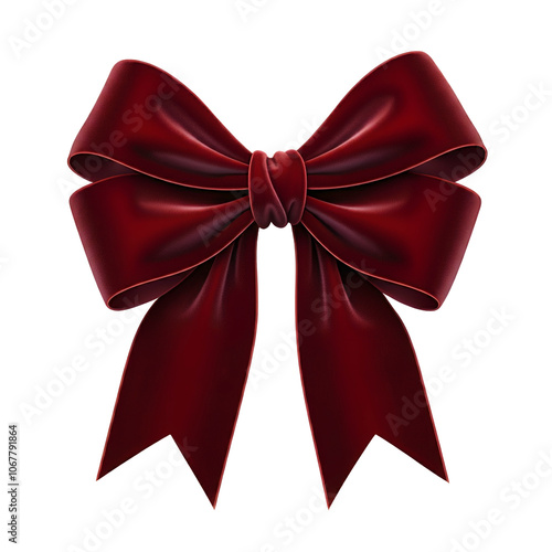 Elegant red velvet bow, isolated on a transparent background, perfect for holiday gift wrapping, Christmas decor, and festive designs