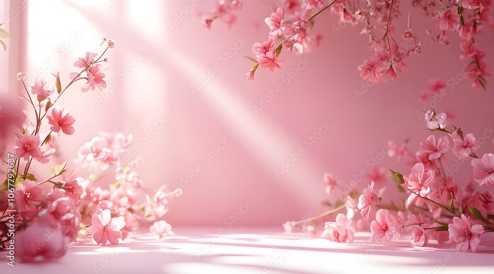 Soft pink cherry blossoms create a serene and tranquil atmosphere. Soft pink cherry blossoms create a serene and tranquil atmosphere.