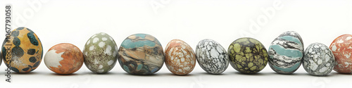 Cute easter egg background image - A row of decorative eggs showcasing various colors and patterns.