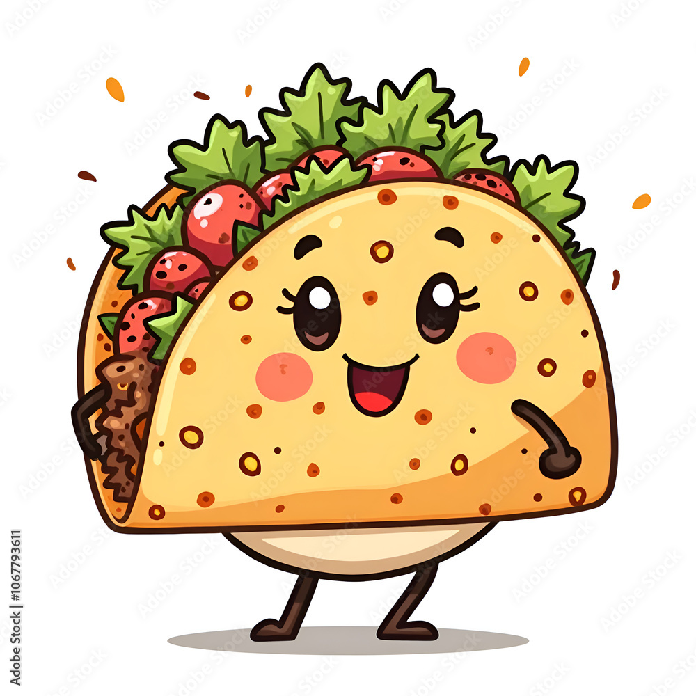 Let s celebrate the joy of food with a smiling taco bringing happiness to all , digital illustration of character design concept. Let s celebrate the joy of food with a smiling taco bringing happiness to all , digital illustration of character design concept.