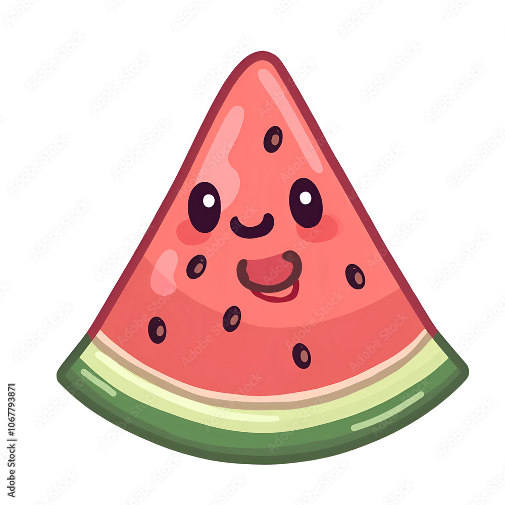 A happy watermelon slice brightens the day with its vibrant colors and friendly expression, digital illustration of character design concept. A happy watermelon slice brightens the day with its vibrant colors and friendly expression, digital illustration of character design concept.