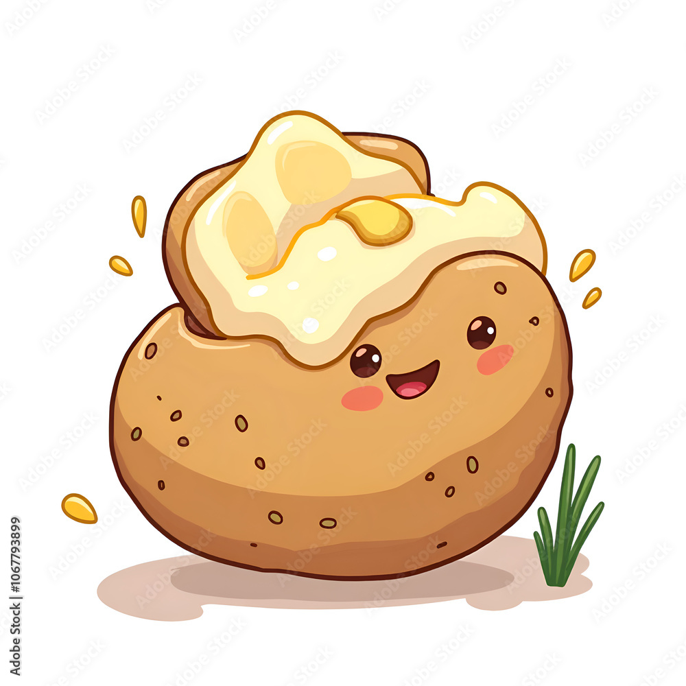 This happy potato brings joy and deliciousness to every meal with its creamy topping , digital illustration of character design concept. This happy potato brings joy and deliciousness to every meal with its creamy topping , digital illustration of character design concept.