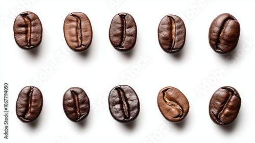 collection of coffee beans isolated on white background