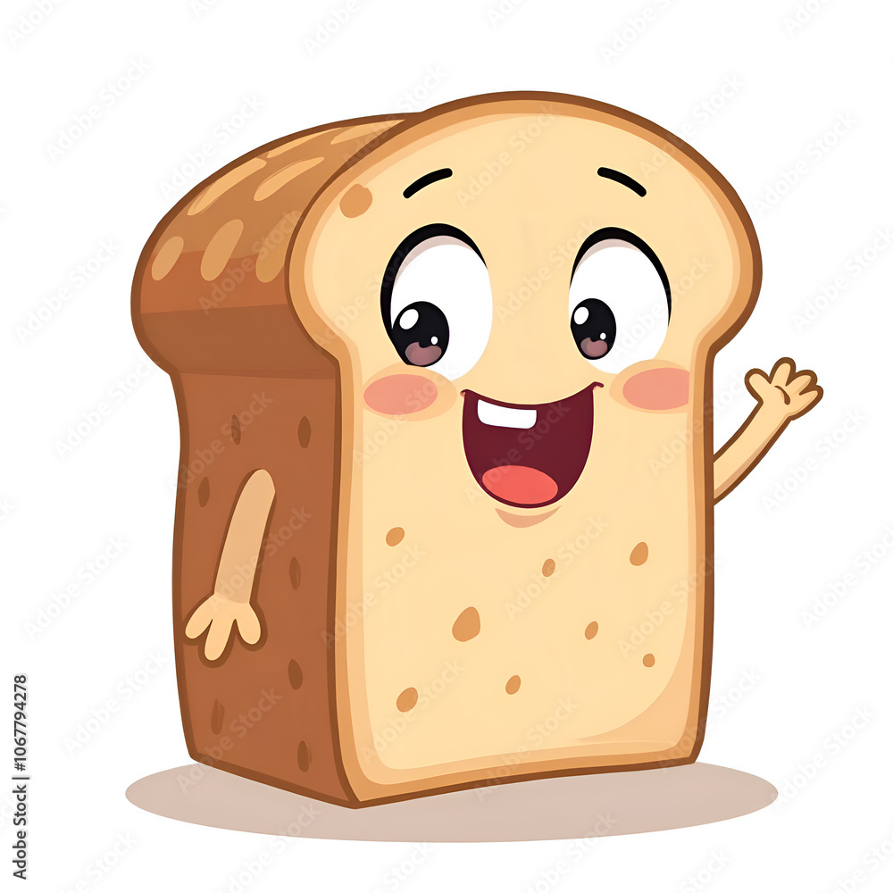 A friendly slice of bread brings joy and happiness to every kitchen around the world, digital illustration of character design concept. A friendly slice of bread brings joy and happiness to every kitchen around the world, digital illustration of character design concept.