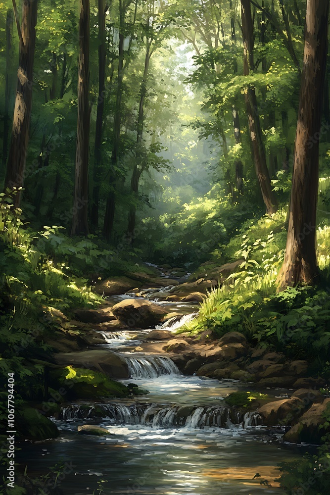 Obraz premium A tranquil forest scene with a cle