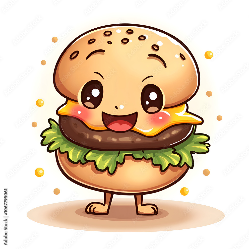 This adorable burger will bring joy to your taste buds and brighten your day , digital illustration of character design concept. This adorable burger will bring joy to your taste buds and brighten your day , digital illustration of character design concept.