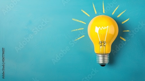A bright yellow light bulb on a blue background, symbolizing ideas, innovation, and creativity.