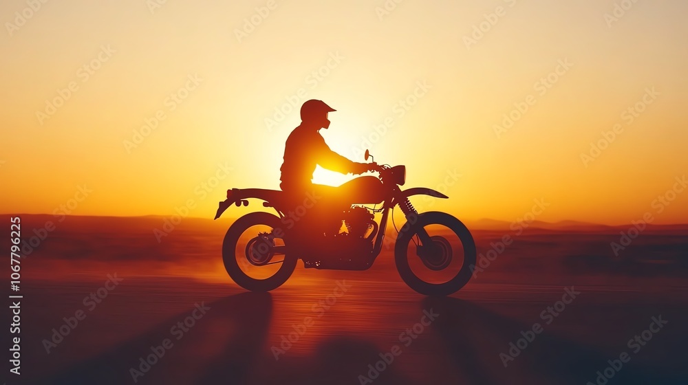 A silhouette of a motorcyclist riding against a stunning sunset backdrop, capturing the spirit of freedom and adventure. A silhouette of a motorcyclist riding against a stunning sunset backdrop, capturing the spirit of freedom and adventure.