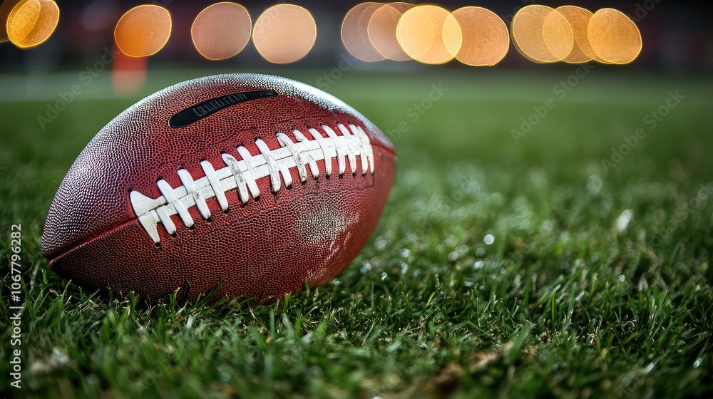 Obraz premium Close-Up of a Football on a Grass Field