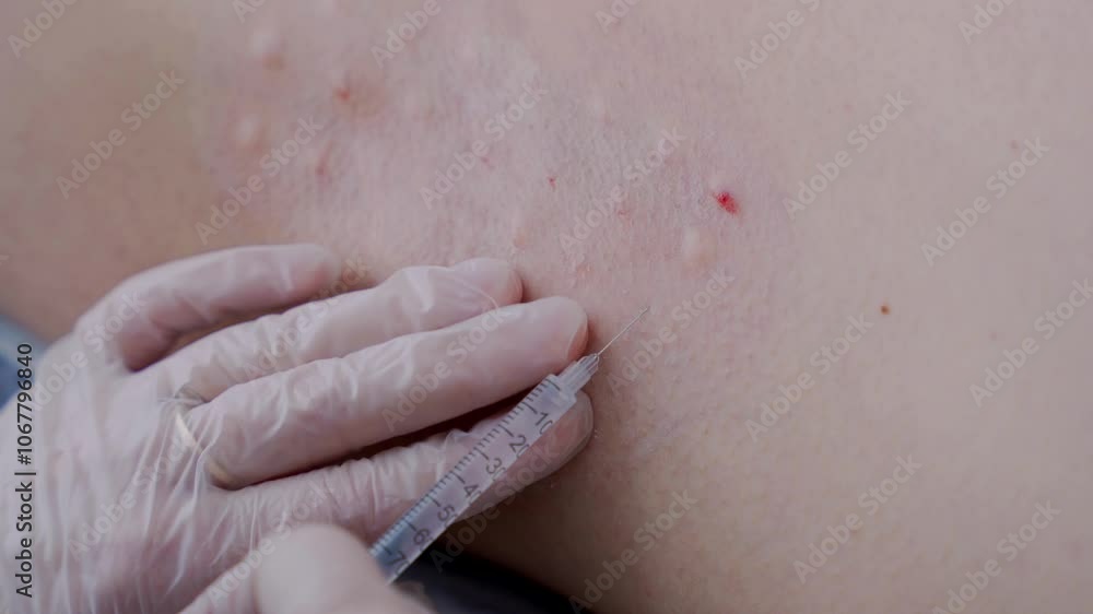 A doctor injects botulinum toxin into a patient's armpit to reduce sweating. The concept of beauty and modern technologies. A doctor injects botulinum toxin into a patient's armpit to reduce sweating. The concept of beauty and modern technologies.