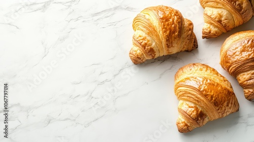 Freshly Baked Croissants on Marble Surface photo