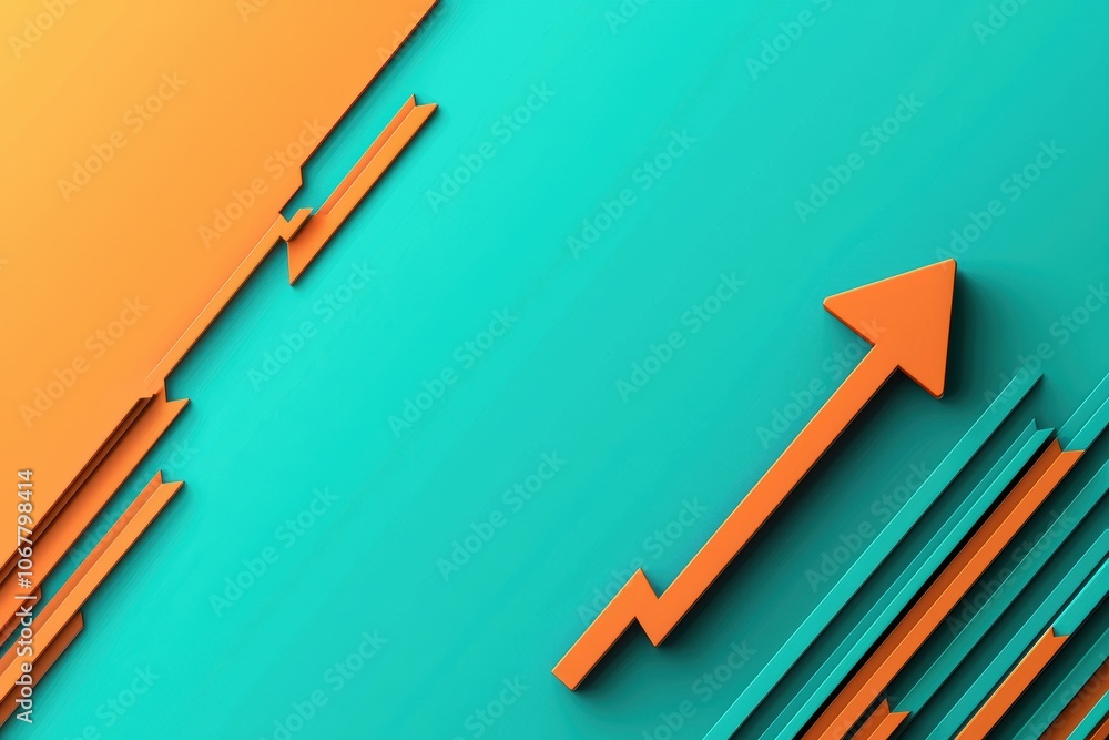 A vibrant abstract design featuring an upward arrow in orange, set against a teal background, symbolizing growth and progress. A vibrant abstract design featuring an upward arrow in orange, set against a teal background, symbolizing growth and progress.
