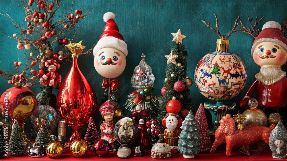 A whimsical collection of Christmas decorations enhancing the holiday spirit. A whimsical collection of Christmas decorations enhancing the holiday spirit.