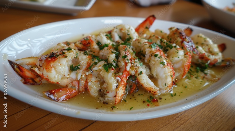 Lobster claws dipped in rich butter sauce, ready to be savored, on a wooden table. Lobster claws dipped in rich butter sauce, ready to be savored, on a wooden table.