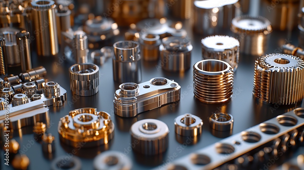 Metallic Gears and Components on Dark Surface Metallic Gears and Components on Dark Surface