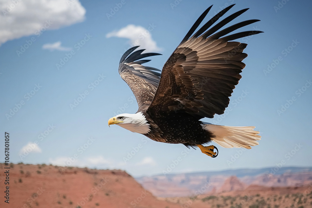 an eagle flying majestically over a red desert landscape an eagle flying majestically over a red desert landscape