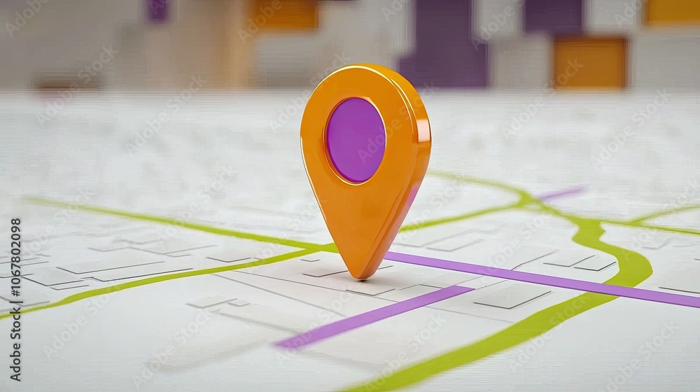 Fototapeta premium Map pin icon on a city map, symbolizing location and navigation.