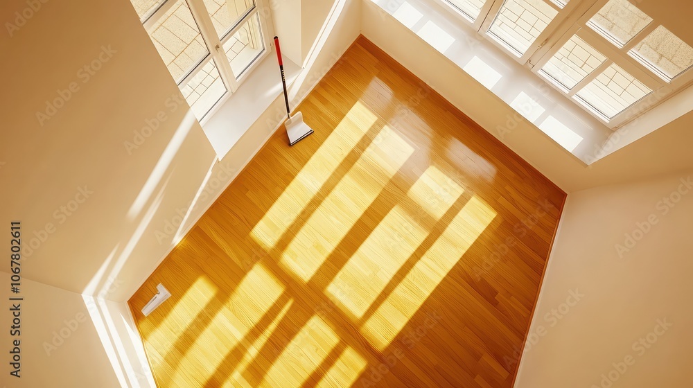 Obraz premium Bright and Clean Room with Wooden Floor and Sunlight